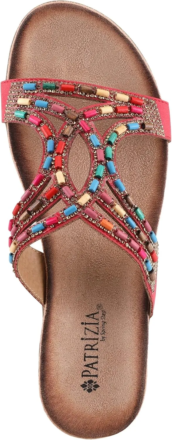 PATRIZIA Twirling Women's Slip-On Sandals – Crystal & Bead Embellished Slides with Microsuede Footbed, TPR Outsole, and 1¼” Low Heel