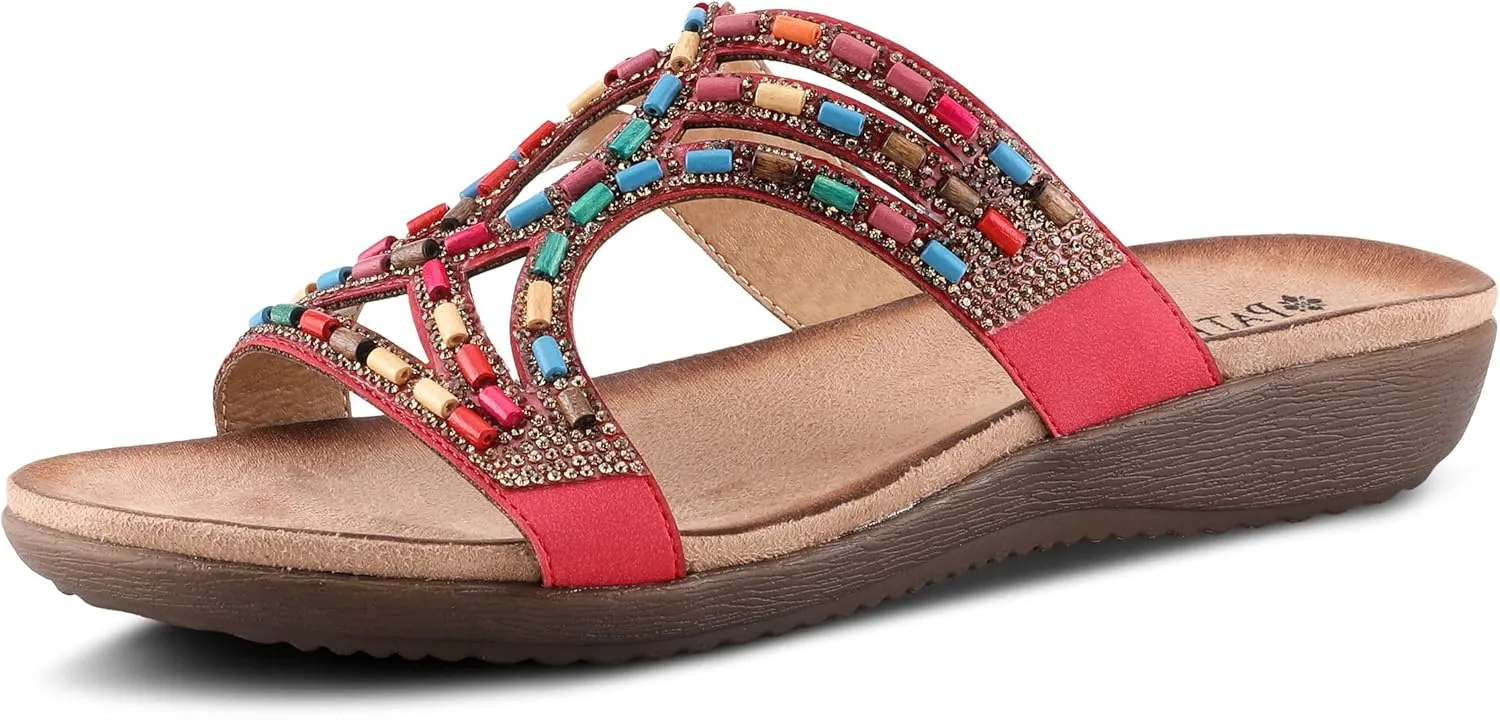 PATRIZIA Twirling Women's Slip-On Sandals – Crystal & Bead Embellished Slides with Microsuede Footbed, TPR Outsole, and 1¼” Low Heel