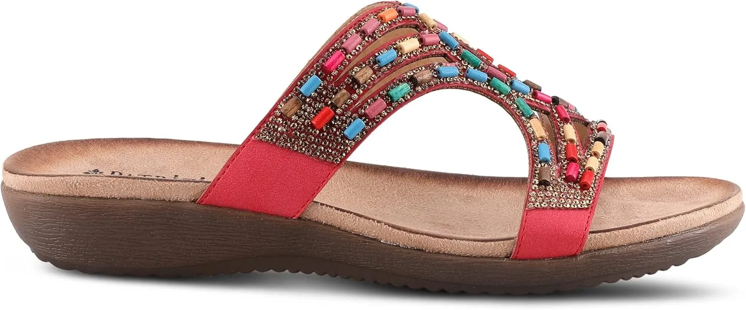 PATRIZIA Twirling Women's Slip-On Sandals – Crystal & Bead Embellished Slides with Microsuede Footbed, TPR Outsole, and 1¼” Low Heel
