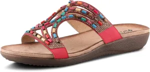 PATRIZIA Twirling Women's Slip-On Sandals – Crystal & Bead Embellished Slides with Microsuede Footbed, TPR Outsole, and 1¼” Low Heel