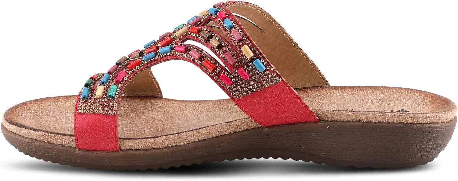 PATRIZIA Twirling Women's Slip-On Sandals – Crystal & Bead Embellished Slides with Microsuede Footbed, TPR Outsole, and 1¼” Low Heel