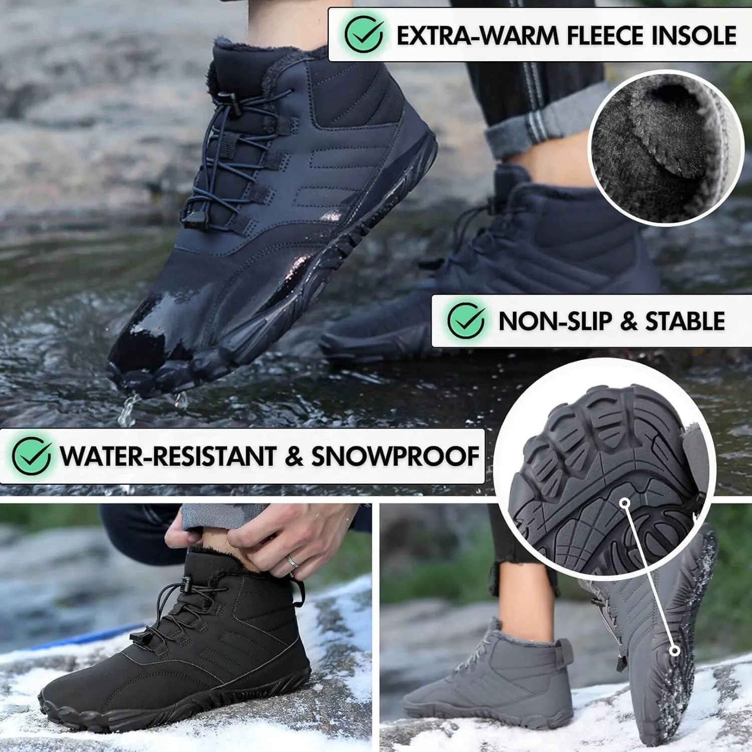 Peak Footwear for Women Men Neuropathy, Peakfootwear Barefoot Shoes, Winter Barefoot Shoes Wide Toe Non-Slip Boots