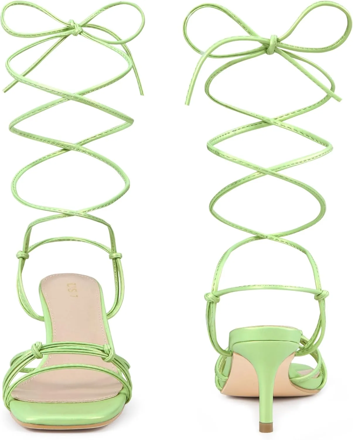 Perphy Strappy Kitten Heel Lace Up Square Toe Strappy Heels Sandals for Women
