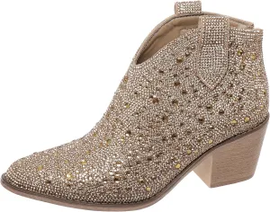 Pierre Dumas Women's Wilder-26 Rhinestone Chunky Heel Ankle Bootie