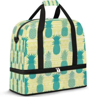 Pineapples Summer Print Sports Gym Bag with Shoes Compartment Foldable Travel Duffel Bag Dry Wet Separated Sports Tote Workout Weekender Overnight Bag for Women Yoga Dance Work Training Handbag