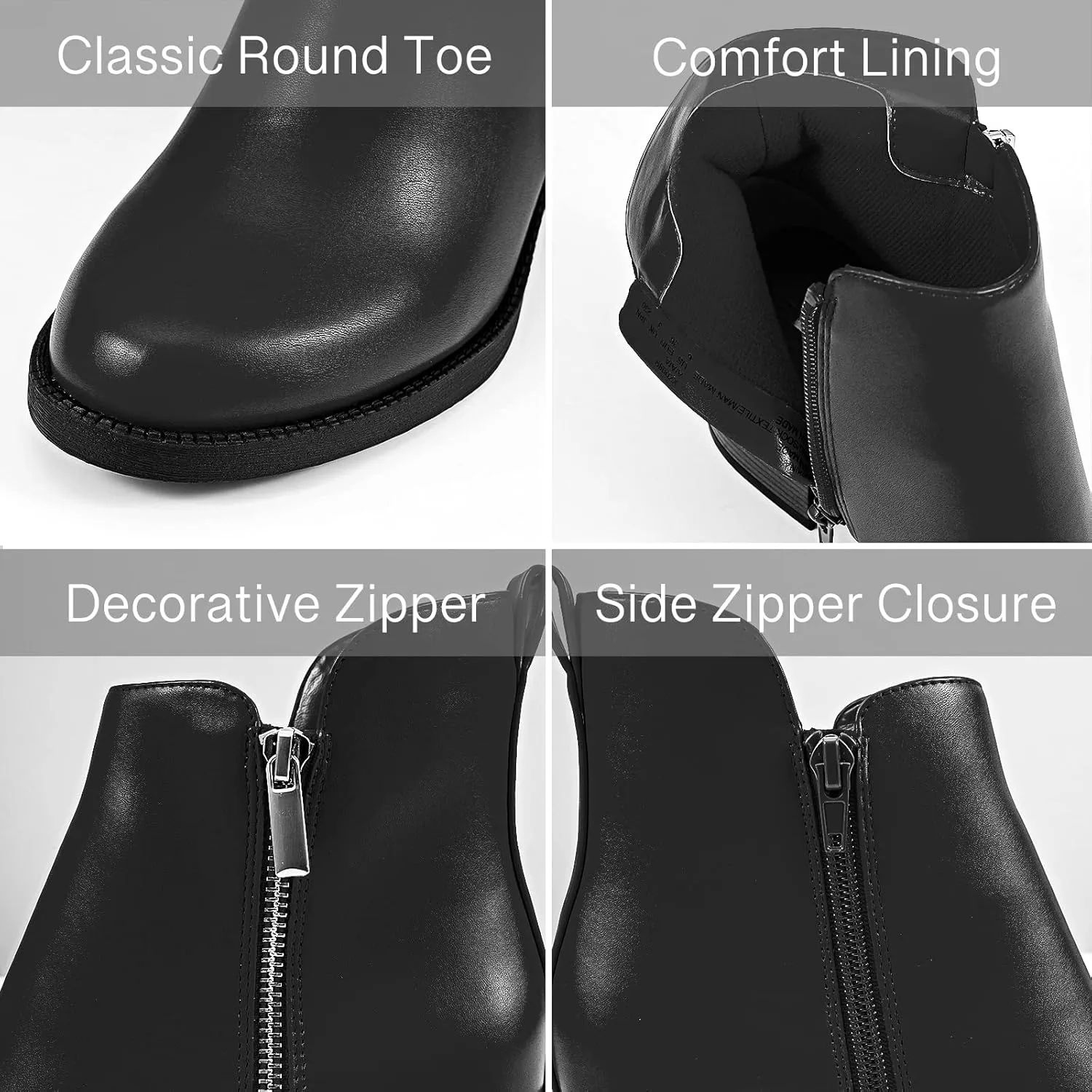 PIZZ ANNU Women's Fashion Ankle Boots Round Toe Low Chunky Block Heel Non-Slip Comfortable Short Boots Side Zipper Booties Shoes
