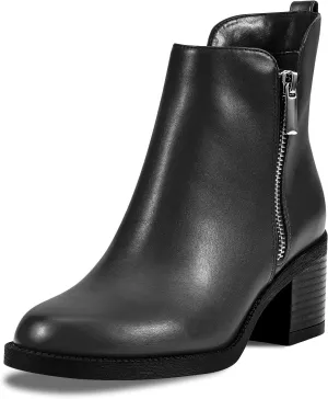 PIZZ ANNU Women's Fashion Ankle Boots Round Toe Low Chunky Block Heel Non-Slip Comfortable Short Boots Side Zipper Booties Shoes