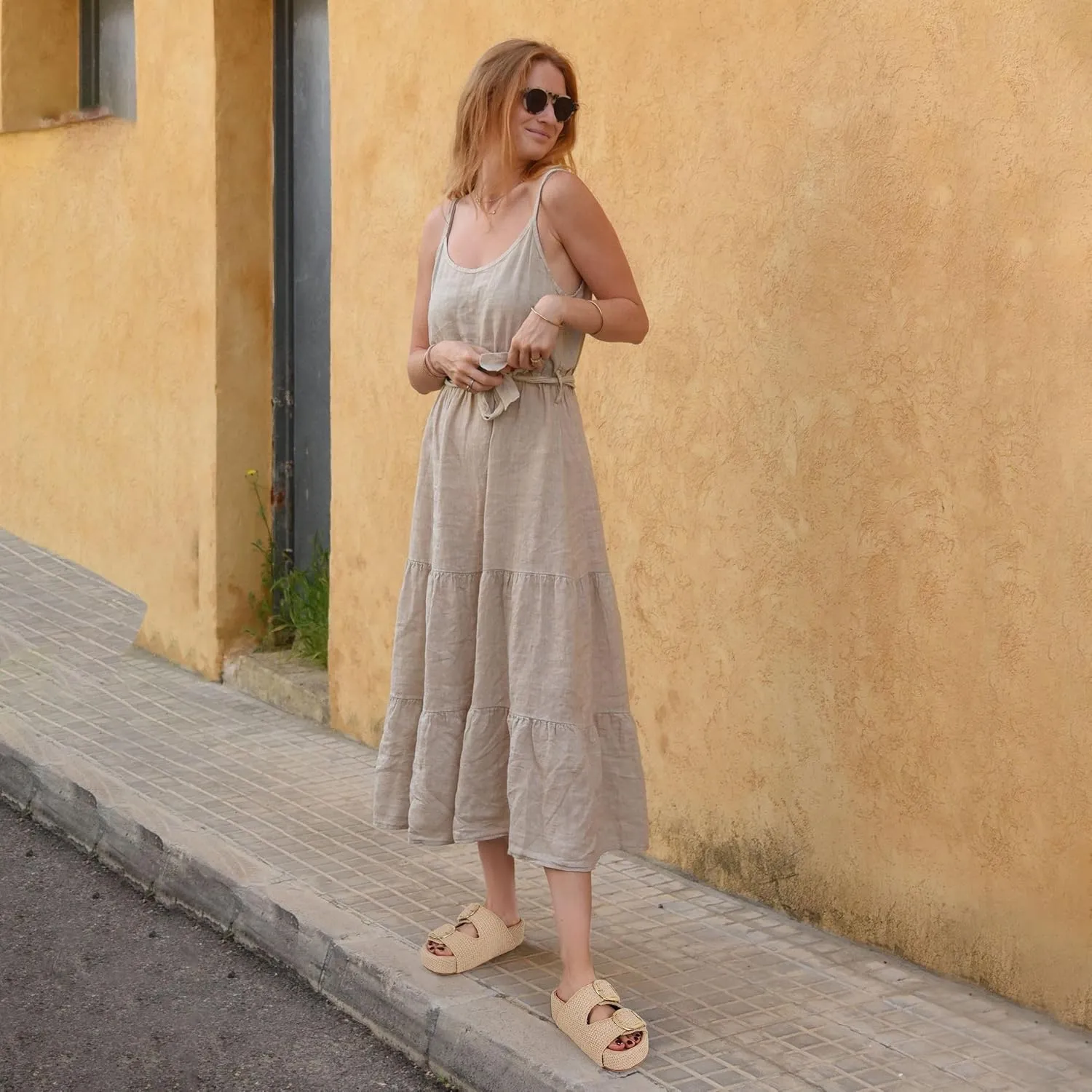 Platform Sandals For Women Raffia Espadrilles Open Toe Flatform Sandals Slip On Slide Sandals Casual Woven Sandals Summer Beach Sandals