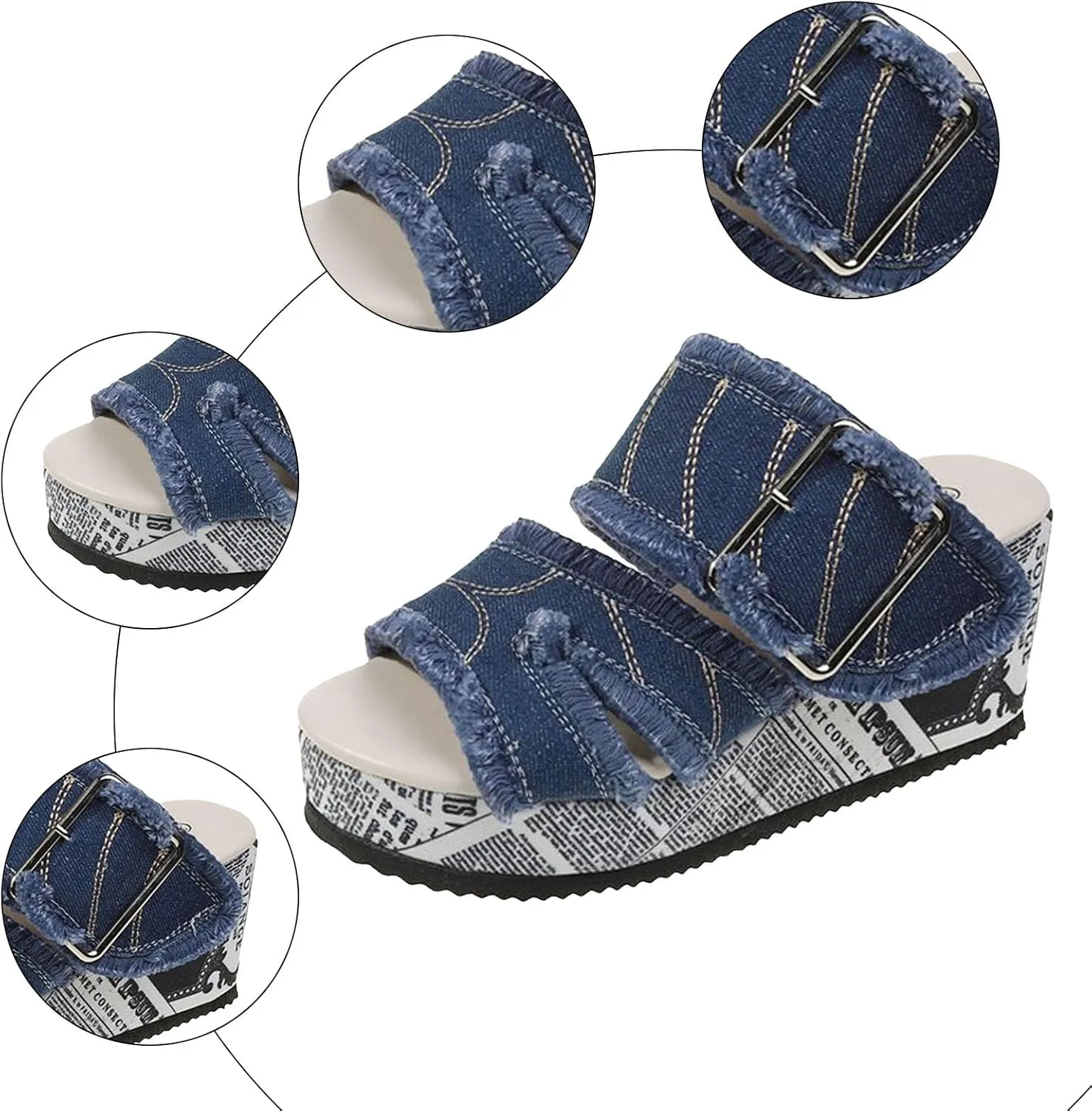 Platform Sandals Wide Width Denim Band Open Toe Women Wedge Sandals Soft Comfortable Women Summer Shoes
