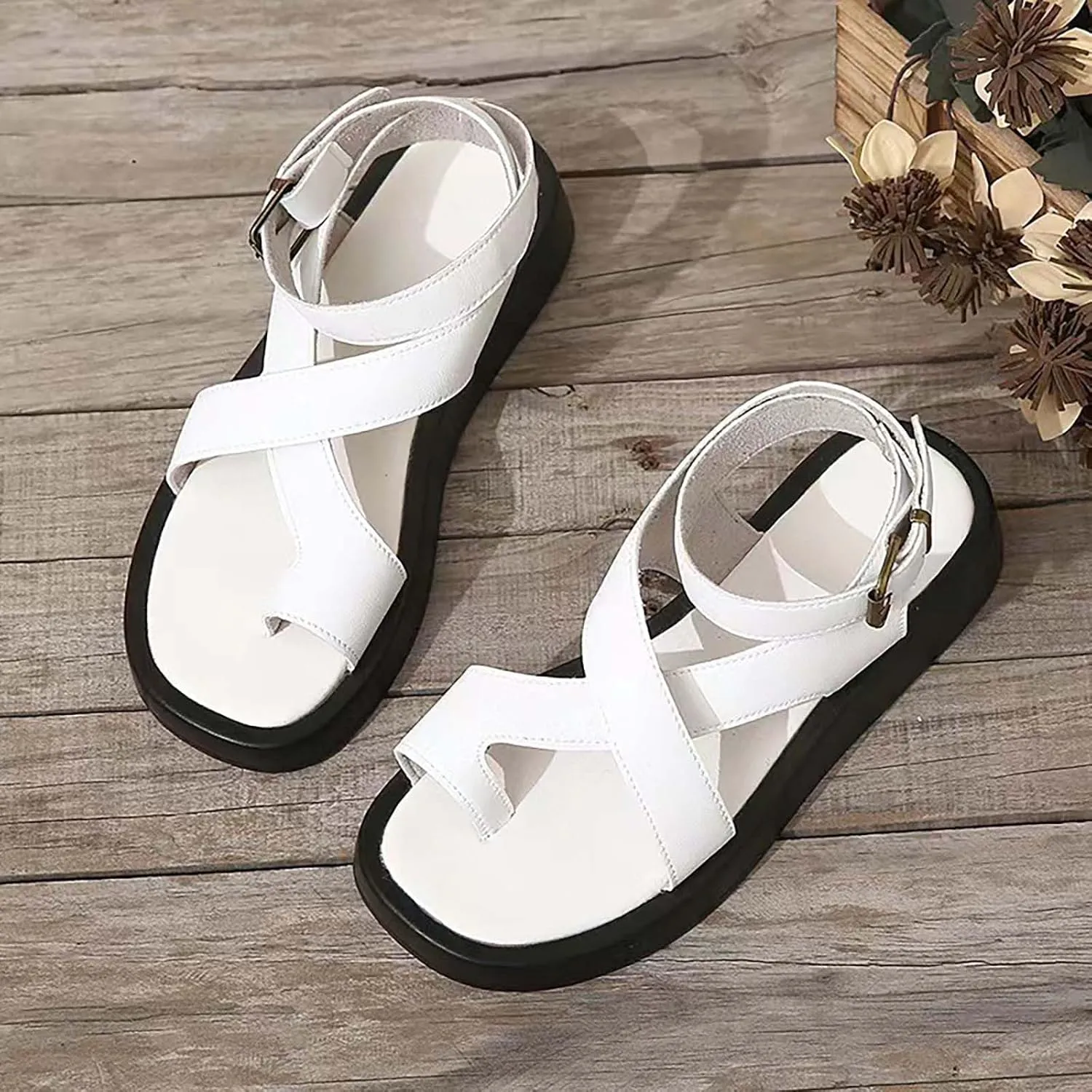 Platform Sandals Women Dressy Comfortable Flip Flops with Ankle Strap T-Strap Soft Cushion Beach Shoes Walking Slippers