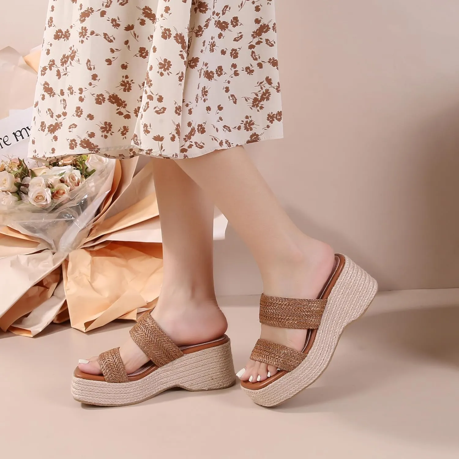 Platform Slip on Espadrille Sandals for Women Clear Strap Stylish Wedges Slides Sandals Dressy Platform Open Toe Beach Sandals