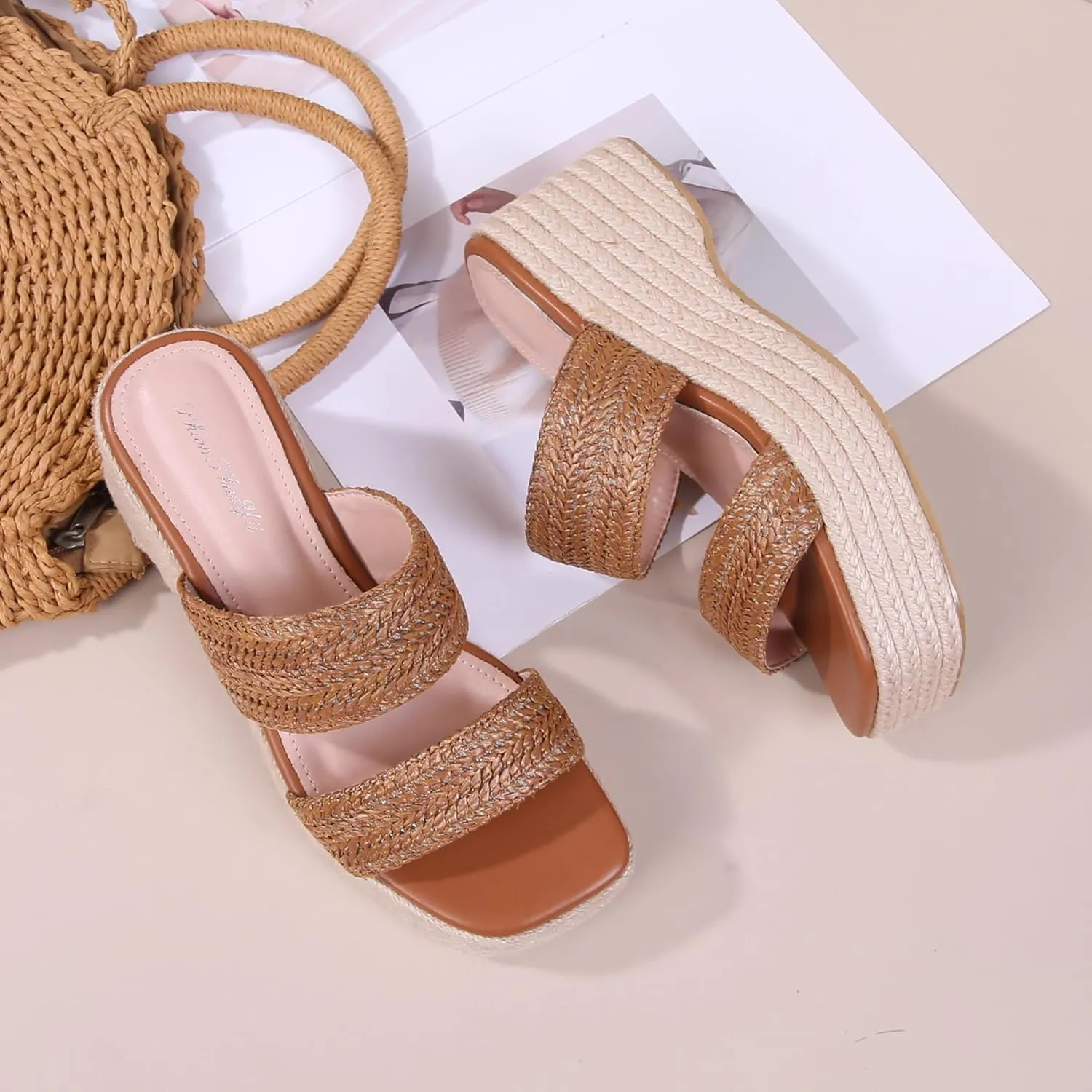 Platform Slip on Espadrille Sandals for Women Clear Strap Stylish Wedges Slides Sandals Dressy Platform Open Toe Beach Sandals