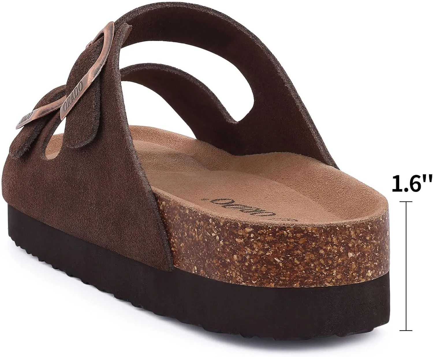 Platform Suede Sandals for Women Soft Cork Footbed Summer Slides with Adjustable Buckle
