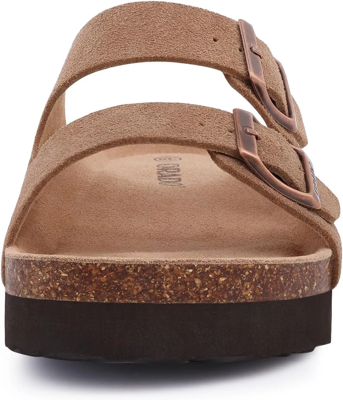 Platform Suede Sandals for Women Soft Cork Footbed Summer Slides with Adjustable Buckle