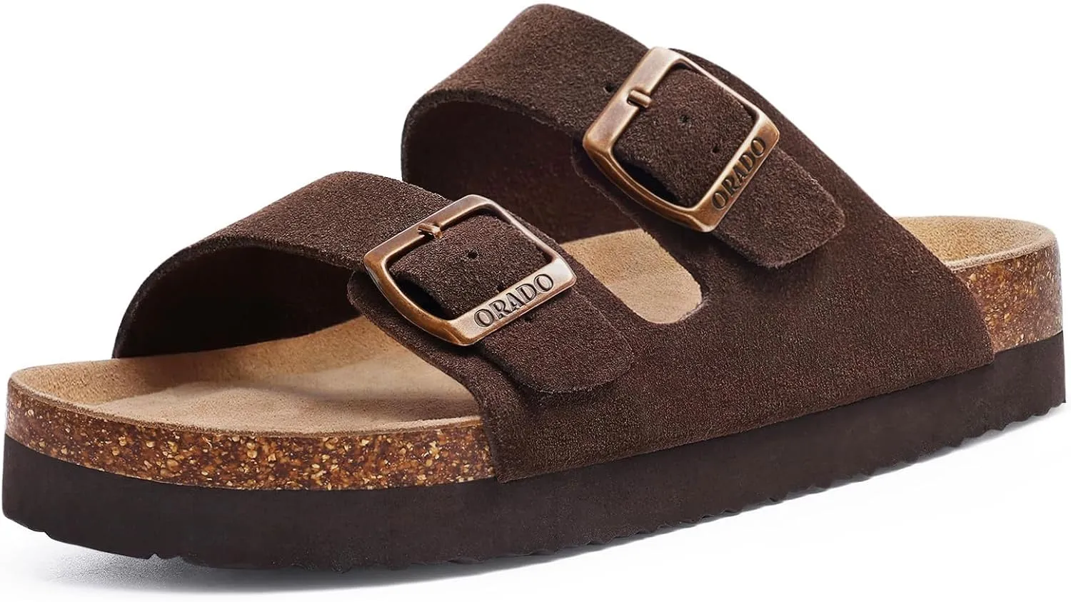Platform Suede Sandals for Women Soft Cork Footbed Summer Slides with Adjustable Buckle