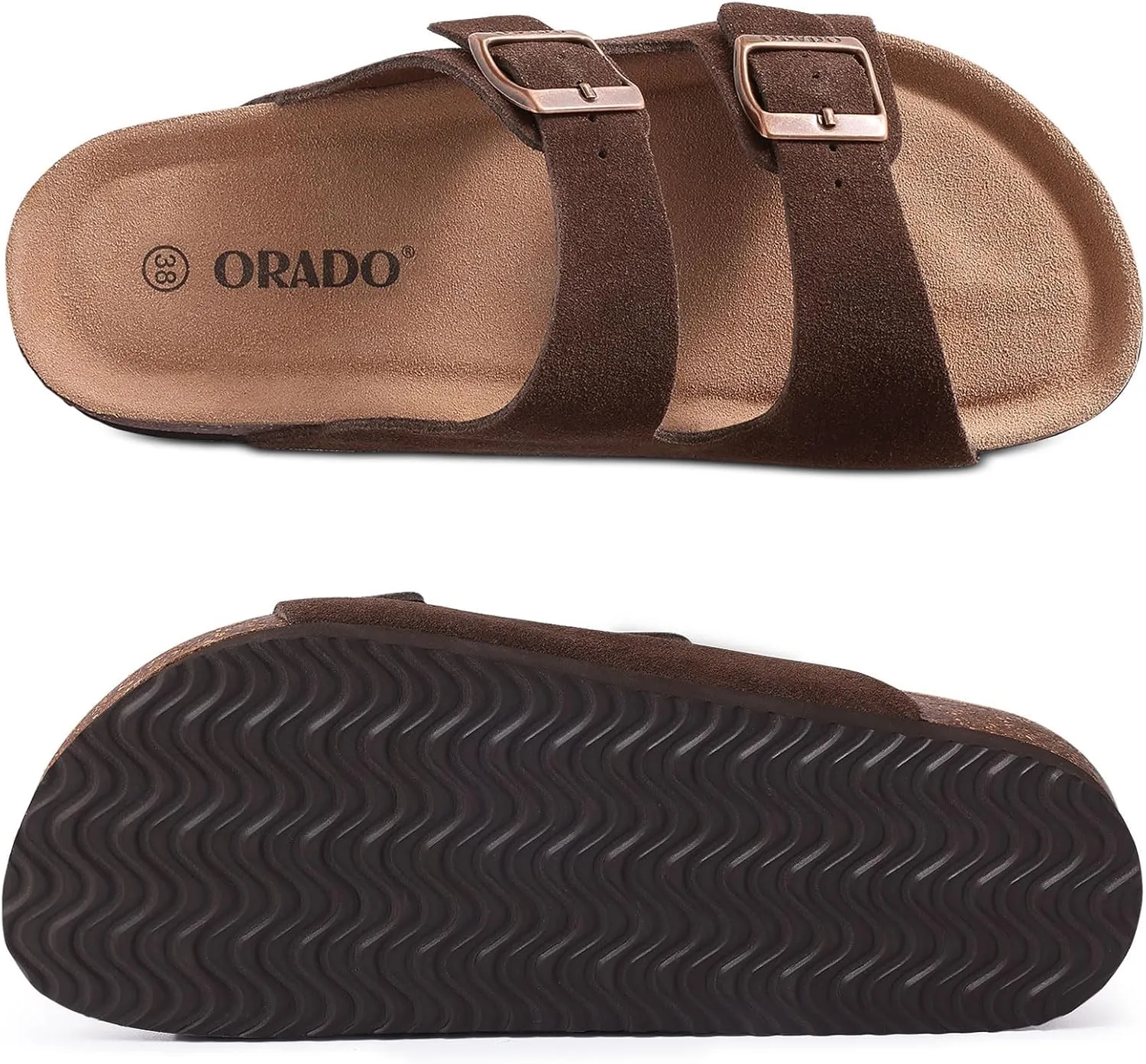 Platform Suede Sandals for Women Soft Cork Footbed Summer Slides with Adjustable Buckle