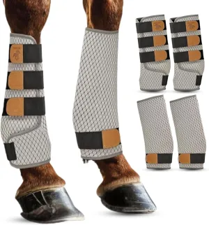 Premium Soft Fly Boots for Horses Set of 4 - Large Protective & Comfortable Horse Fly Boots for Large Breeds - Breathable, Mesh-Quilted Bamboo - Adjustable Training Horse Leg Wraps (4 pcs)