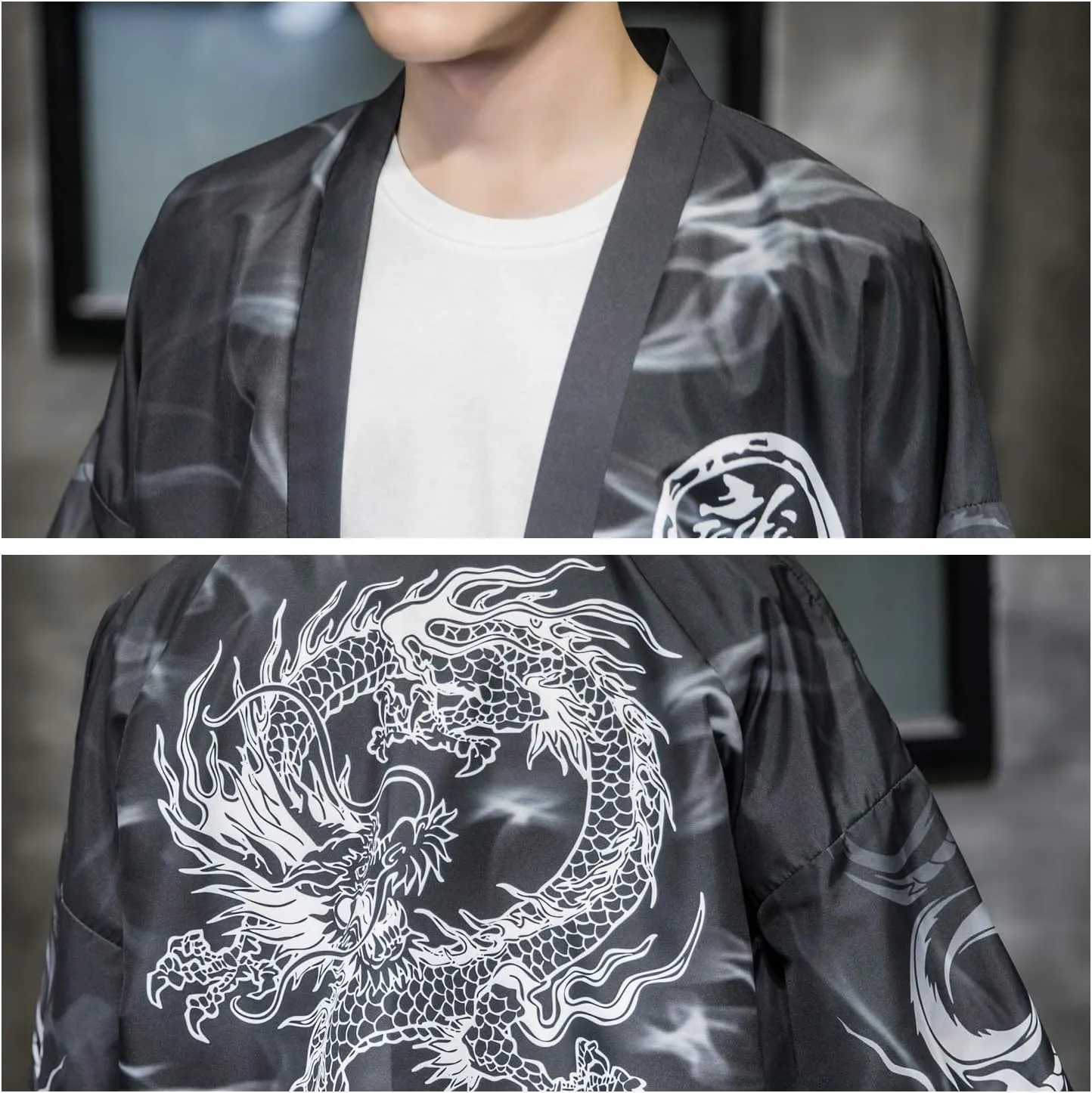 PRIJOUHE Men's Japanese Kimono Cardigan Jackets Casual Long Sleeve Open Front Coat Lightweight Yukata Outwear