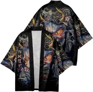 PRIJOUHE Mens Kimono Robe Jacket 3/4 Sleeve Open Front Japanese Shirt Bathrobe Lightweight Coat