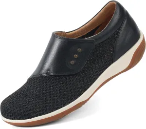 PROCHAIN Women's Breathable Fabric Leather Slip On Loafers Comfortable Fashion Flat Shoes Casual Lightweight Walking Shoes