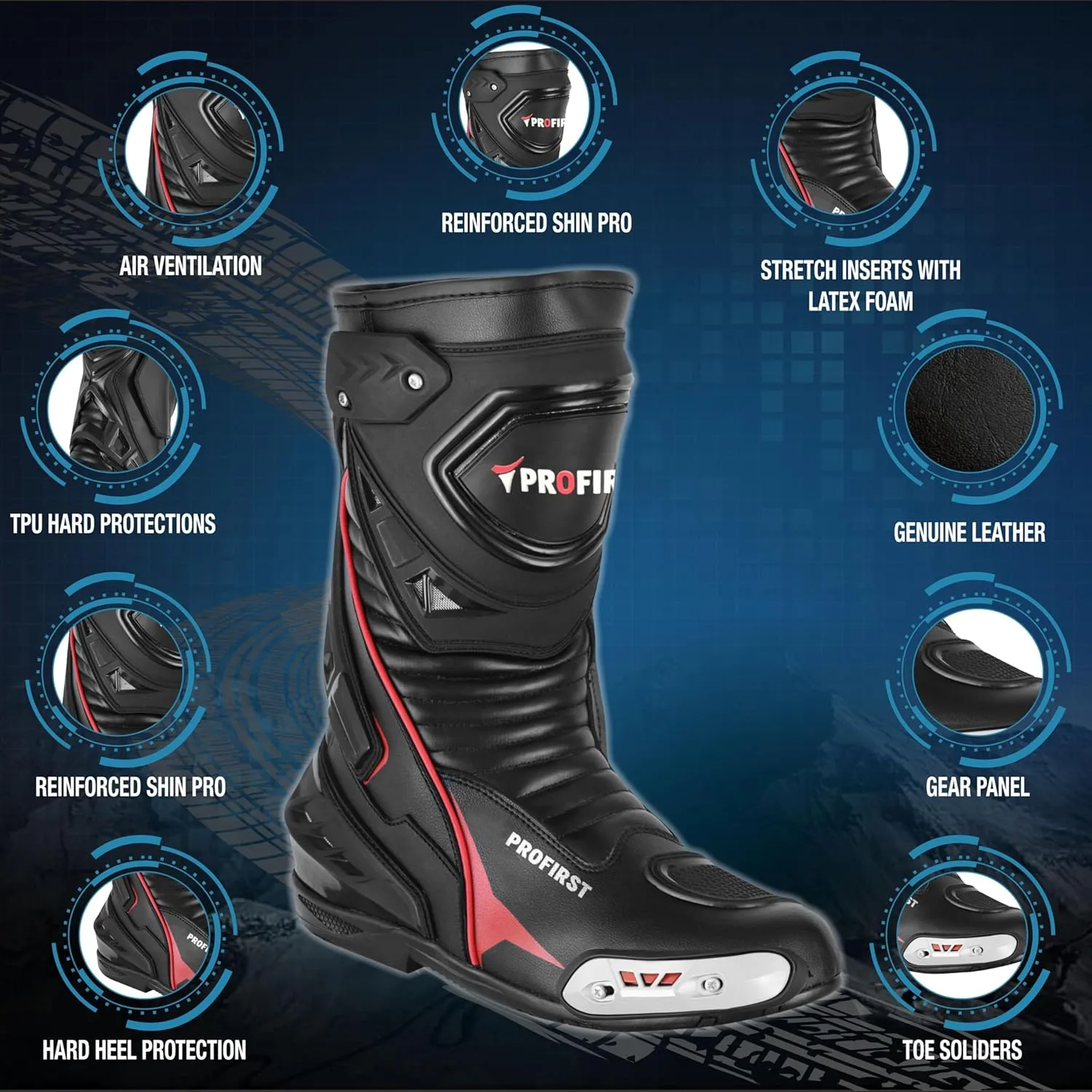 PROFIRST Original Leather Motorcycle Boots Waterproof Motorbike Shoes Armoured Boot Protection Anti Slip Racing Sports
