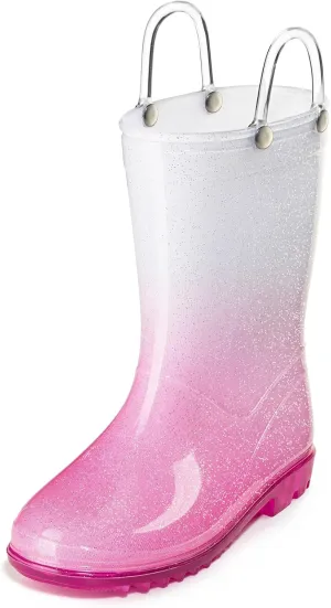 Puddle Play Kids' PVC Glitter Rain Boots with Easy-On Handles – Sparkly, Lightweight, for Girls & Boys – Toddler & Little Kid Sizes