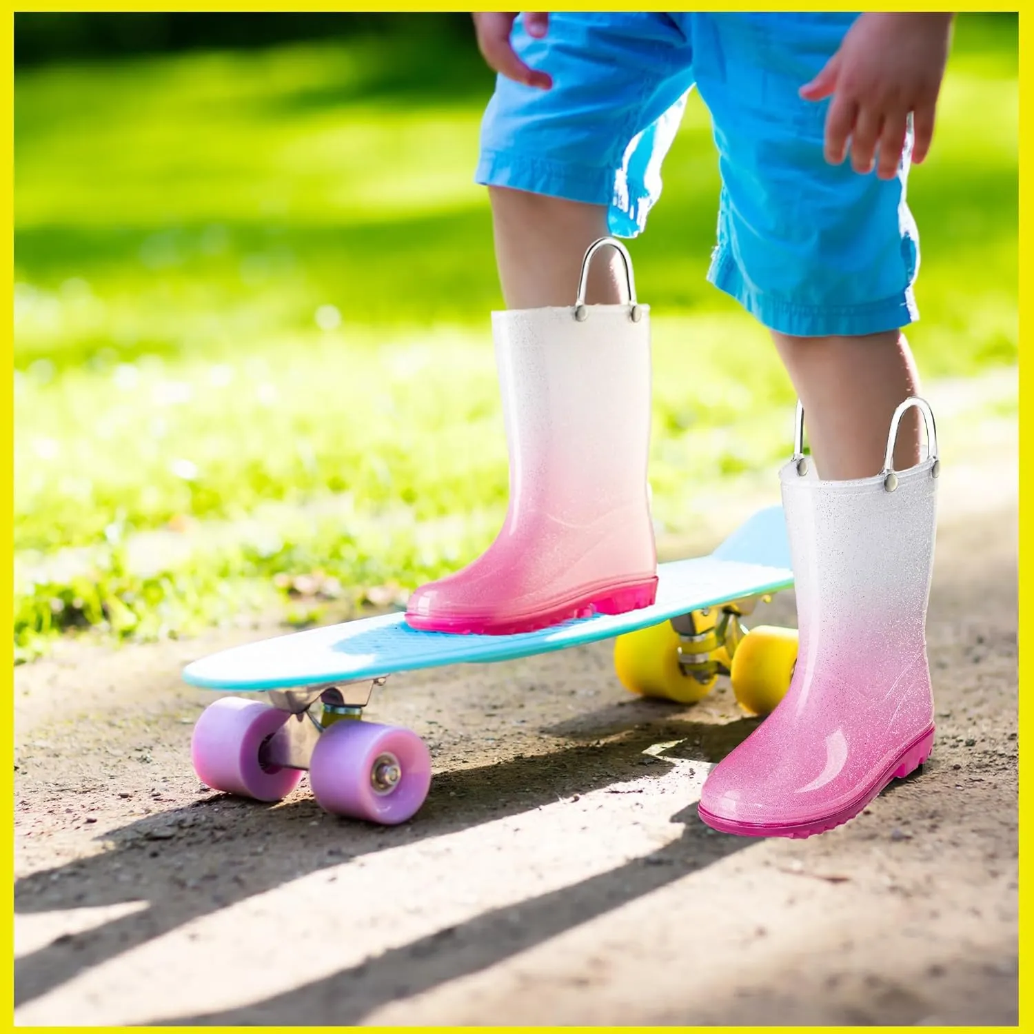 Puddle Play Kids' PVC Glitter Rain Boots with Easy-On Handles – Sparkly, Lightweight, for Girls & Boys – Toddler & Little Kid Sizes