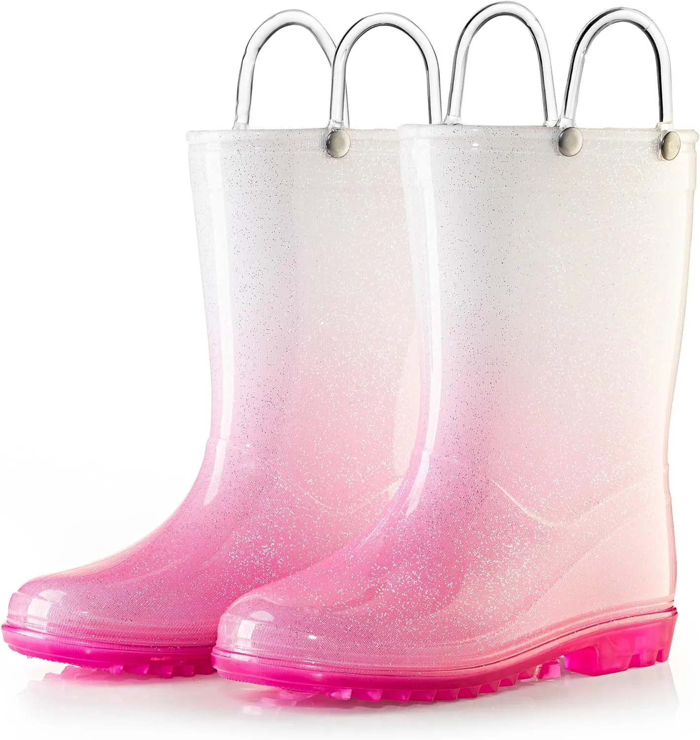 Puddle Play Kids' PVC Glitter Rain Boots with Easy-On Handles – Sparkly, Lightweight, for Girls & Boys – Toddler & Little Kid Sizes