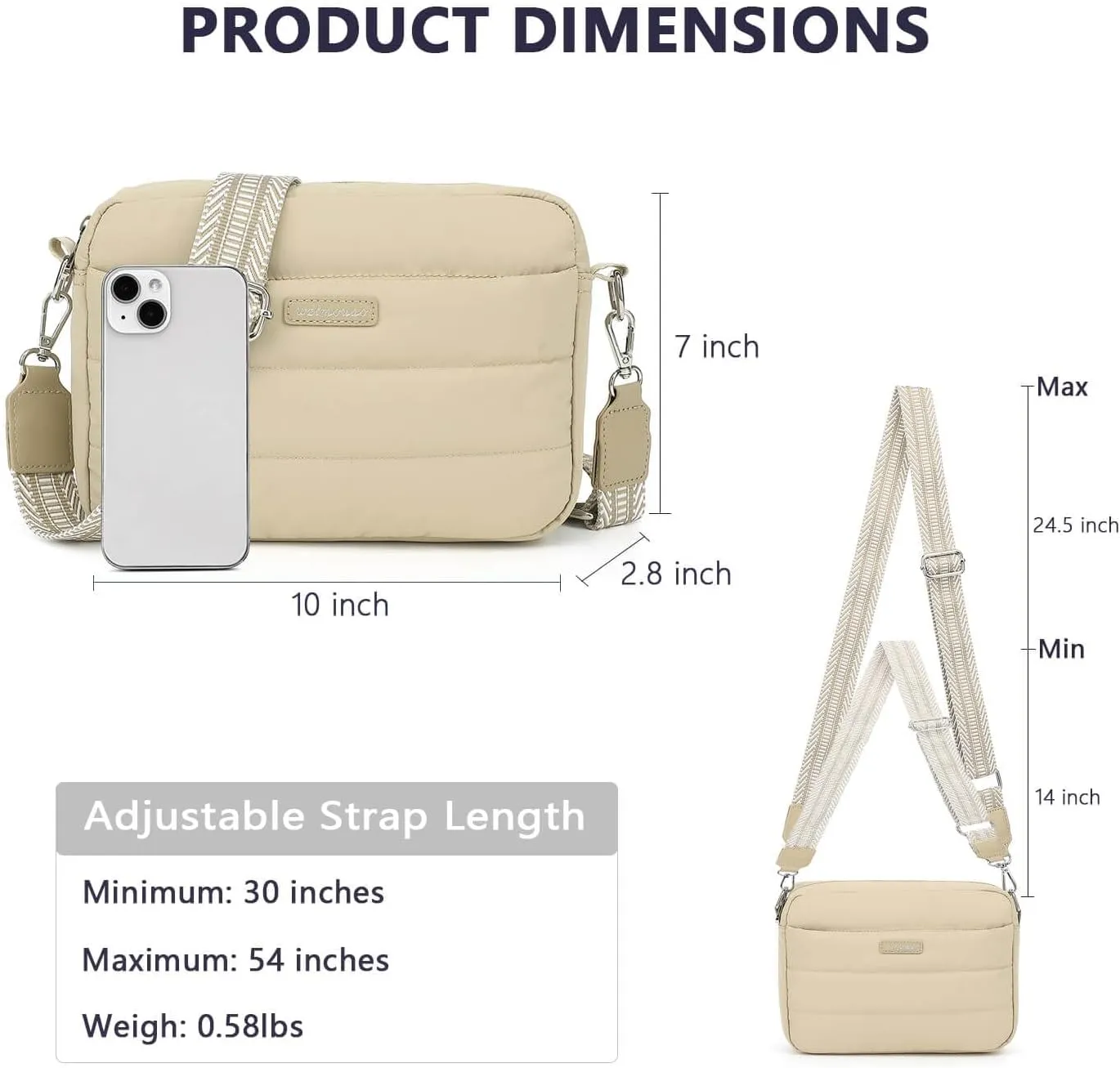 Puffer Crossbody Bags for Women, Lightweight Quilted Puffer Shoulder Bag, Cross Body Purse with Guitar Wide Strap Fit