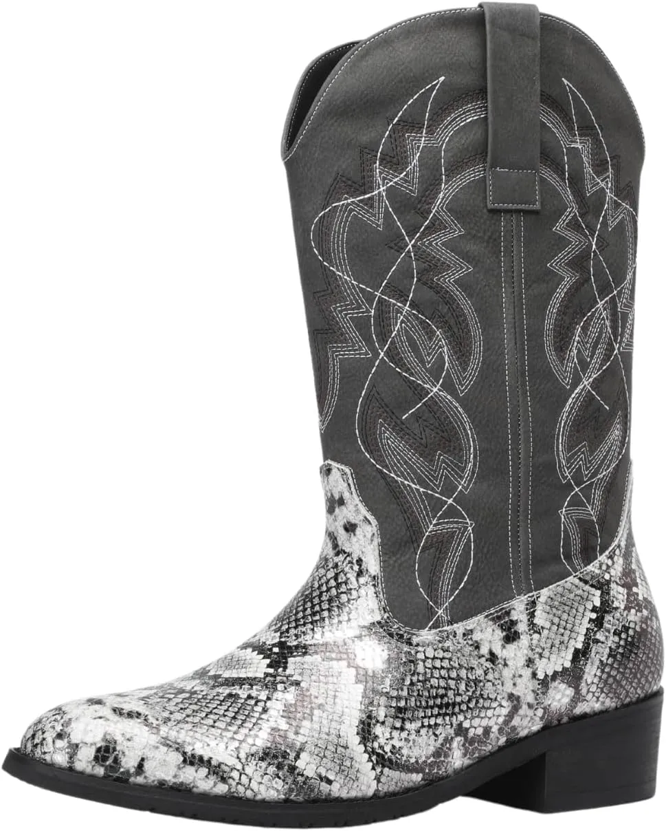 Python Manning Men's Boots Cowboy for Men Classic Pointed Toe Western Pull Up Snakeskin Embroidered Mid-Calf Boots