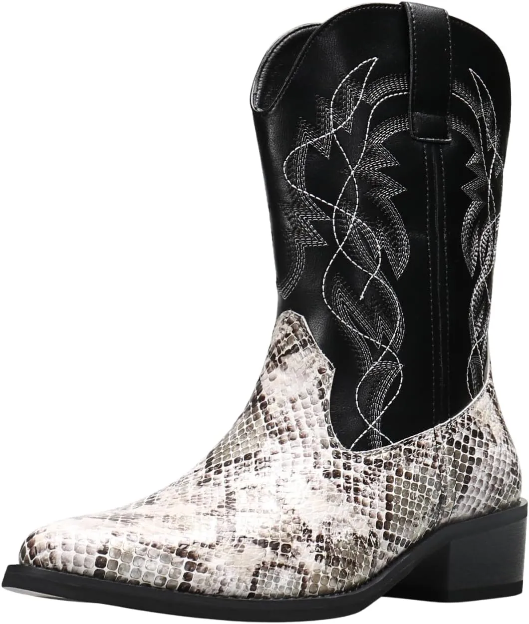 Python Manning Men's Boots Cowboy for Men Classic Pointed Toe Western Pull Up Snakeskin Embroidered Mid-Calf Boots