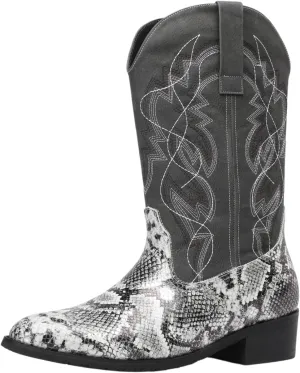 Python Manning Men's Boots Cowboy for Men Classic Pointed Toe Western Pull Up Snakeskin Embroidered Mid-Calf Boots