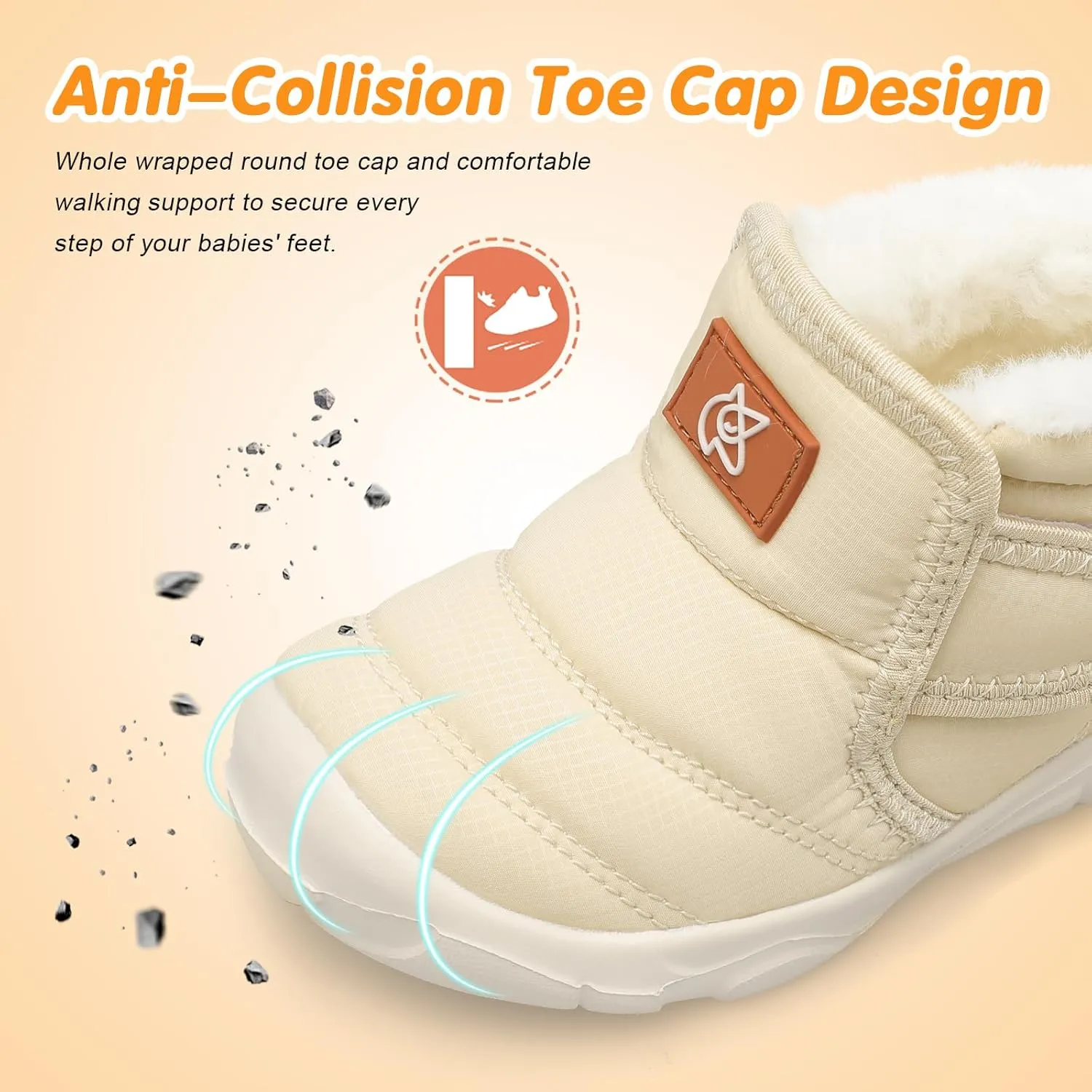 QFH Baby Boys Girls Winter Warm Shoes Cozy Fleece Snow Boots Toddler Non-Slip Walking Shoes Infant Outdoor Water Resistance Faux Fur Booties