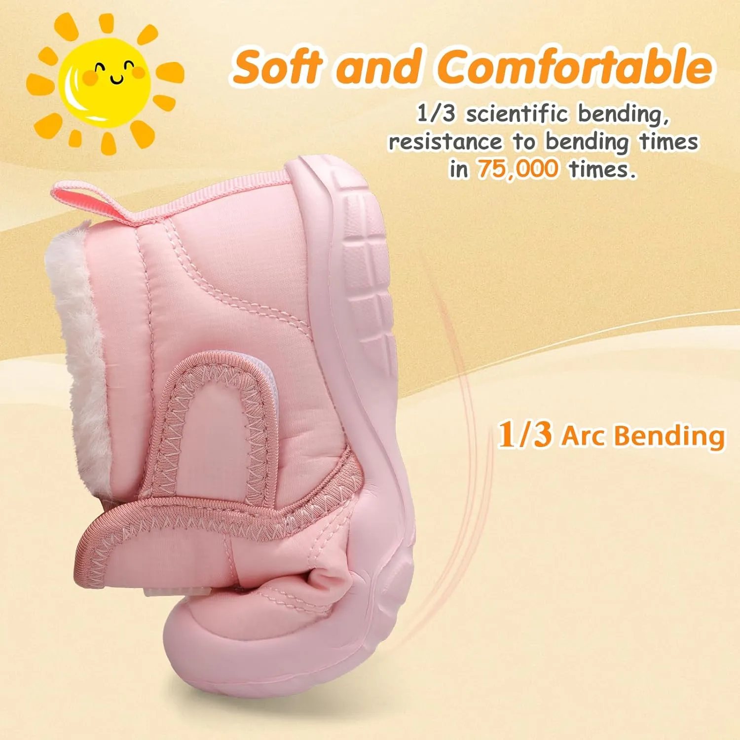 QFH Baby Boys Girls Winter Warm Shoes Cozy Fleece Snow Boots Toddler Non-Slip Walking Shoes Infant Outdoor Water Resistance Faux Fur Booties