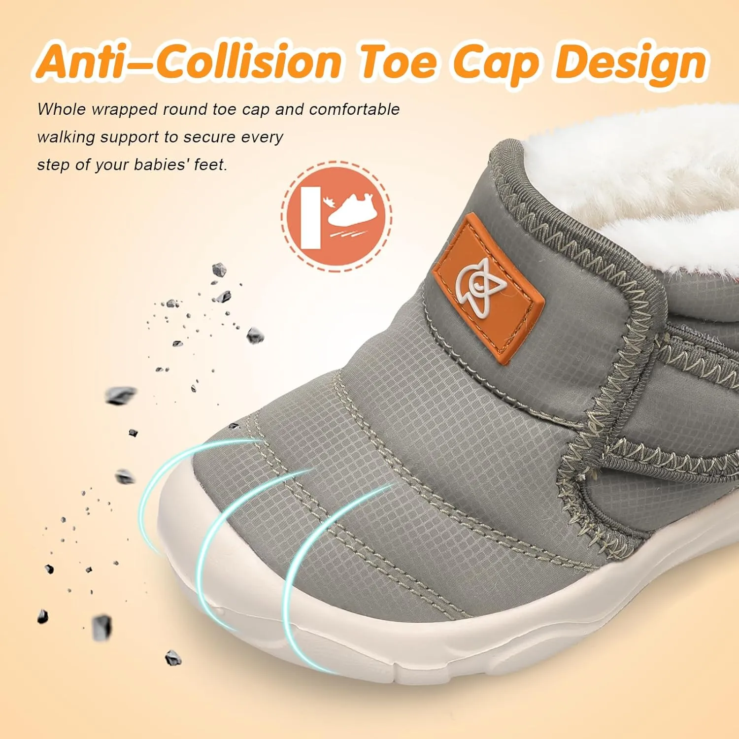 QFH Baby Boys Girls Winter Warm Shoes Cozy Fleece Snow Boots Toddler Non-Slip Walking Shoes Infant Outdoor Water Resistance Faux Fur Booties