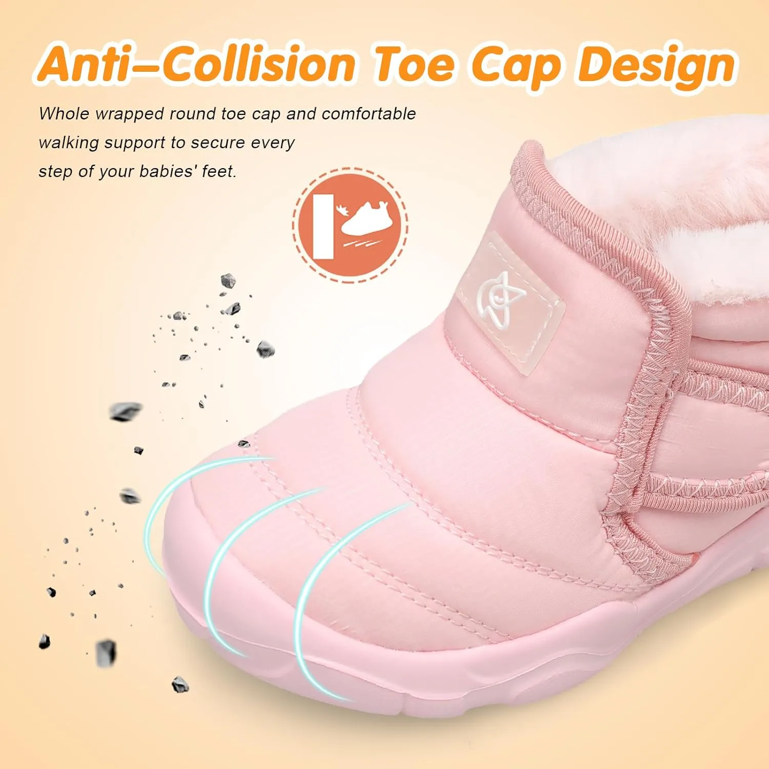 QFH Baby Boys Girls Winter Warm Shoes Cozy Fleece Snow Boots Toddler Non-Slip Walking Shoes Infant Outdoor Water Resistance Faux Fur Booties