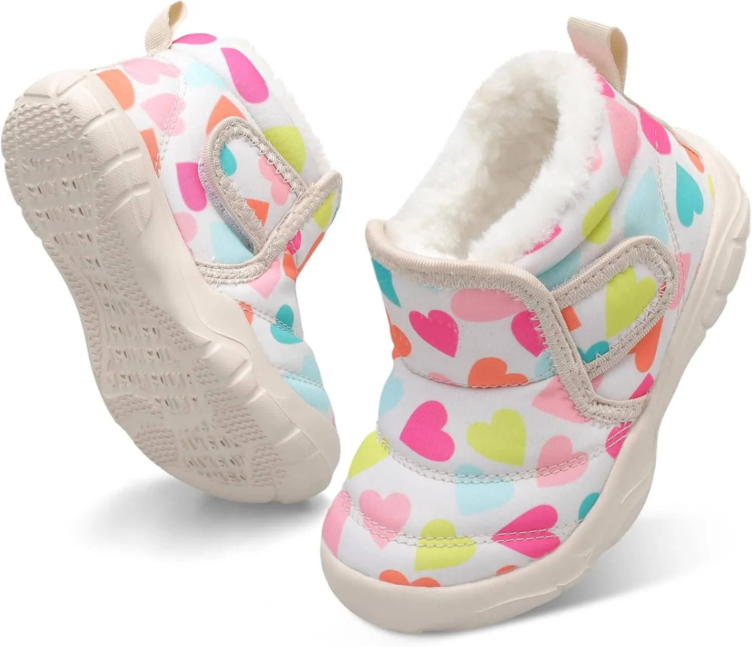 QFH Baby Boys Girls Winter Warm Shoes Cozy Fleece Snow Boots Toddler Non-Slip Walking Shoes Infant Outdoor Water Resistance Faux Fur Booties