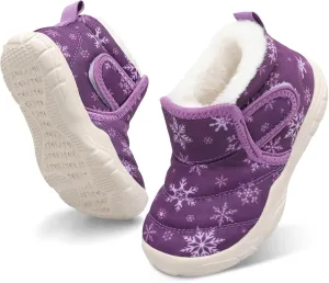QFH Baby Boys Girls Winter Warm Shoes Cozy Fleece Snow Boots Toddler Non-Slip Walking Shoes Infant Outdoor Water Resistance Faux Fur Booties