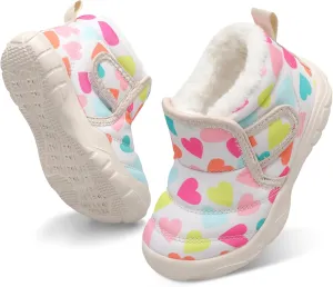 QFH Baby Boys Girls Winter Warm Shoes Cozy Fleece Snow Boots Toddler Non-Slip Walking Shoes Infant Outdoor Water Resistance Faux Fur Booties