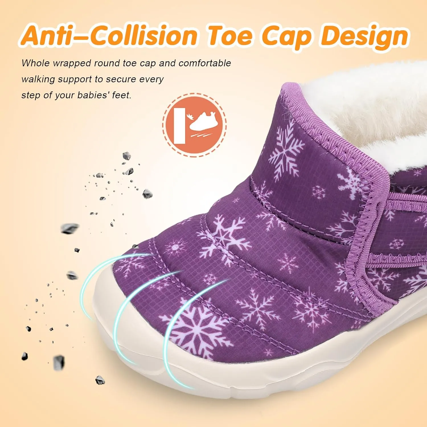 QFH Baby Boys Girls Winter Warm Shoes Cozy Fleece Snow Boots Toddler Non-Slip Walking Shoes Infant Outdoor Water Resistance Faux Fur Booties