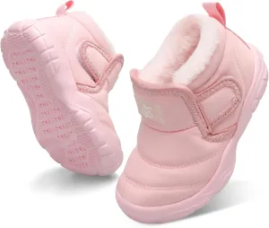 QFH Baby Boys Girls Winter Warm Shoes Cozy Fleece Snow Boots Toddler Non-Slip Walking Shoes Infant Outdoor Water Resistance Faux Fur Booties