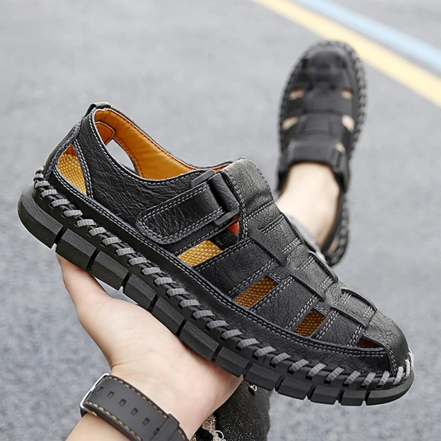 Qiucdzi Men Sandals Closed Toe Hiking Sandals Waterproof Fisherman Walking Sandals for Summer Beach