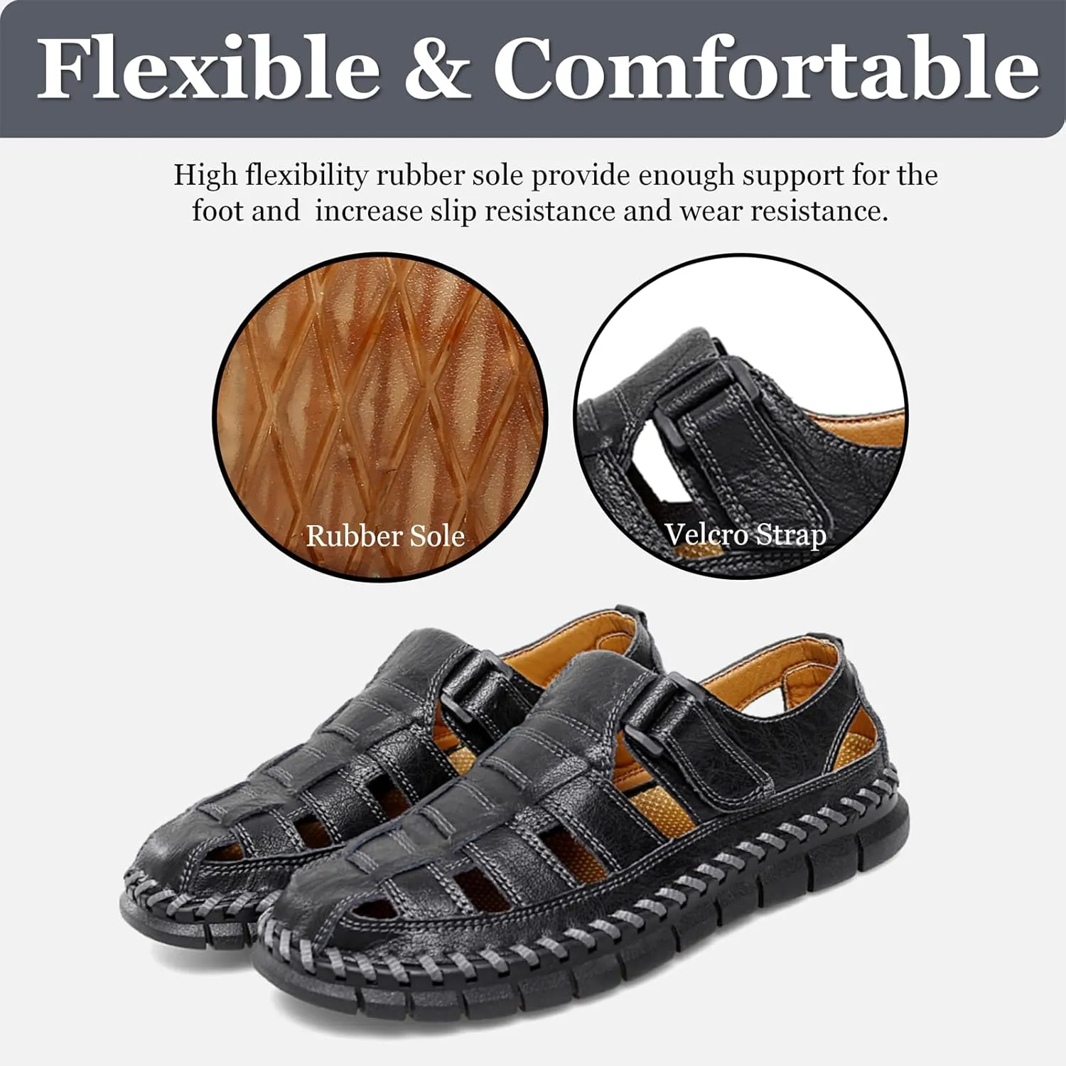 Qiucdzi Men Sandals Closed Toe Hiking Sandals Waterproof Fisherman Walking Sandals for Summer Beach