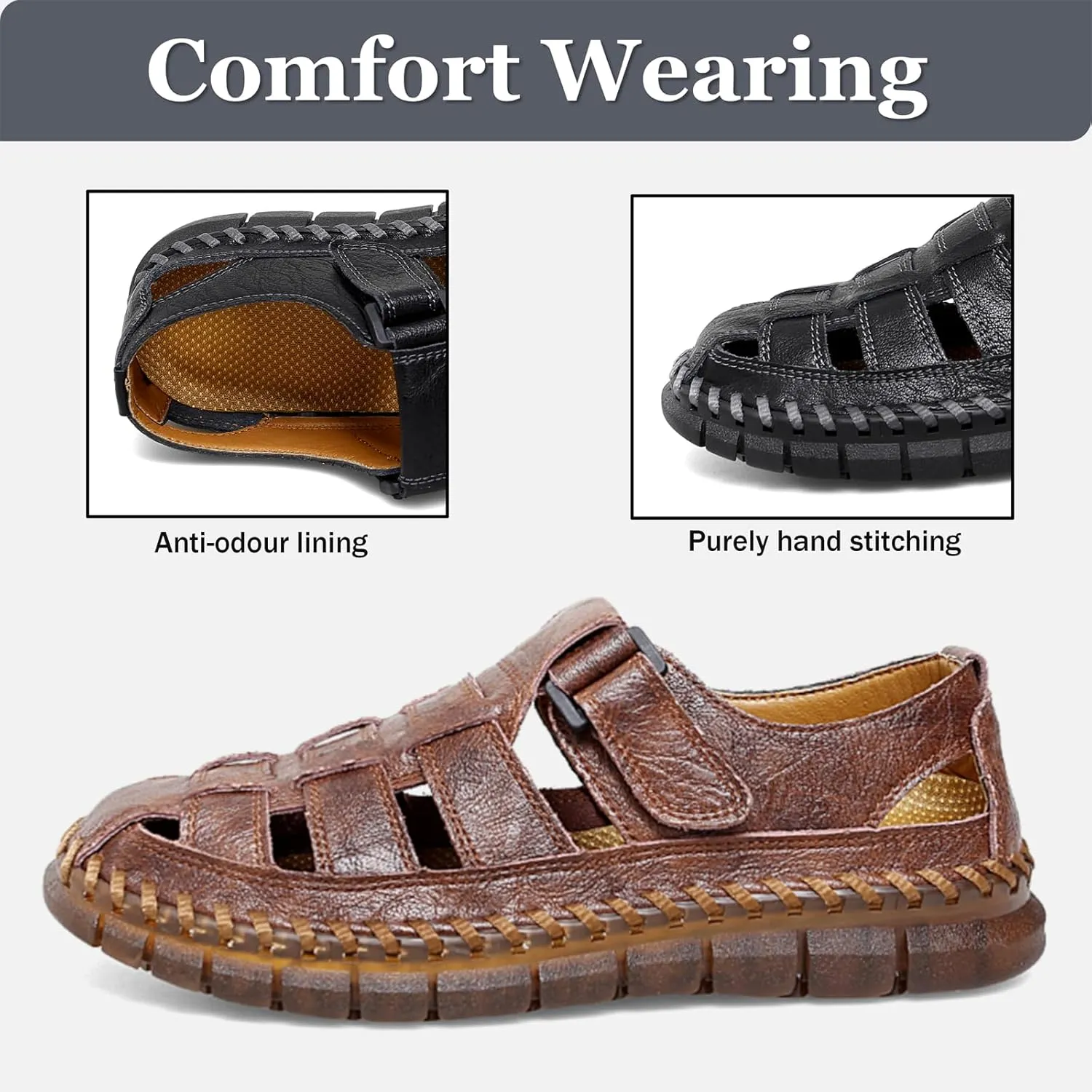 Qiucdzi Men Sandals Closed Toe Hiking Sandals Waterproof Fisherman Walking Sandals for Summer Beach