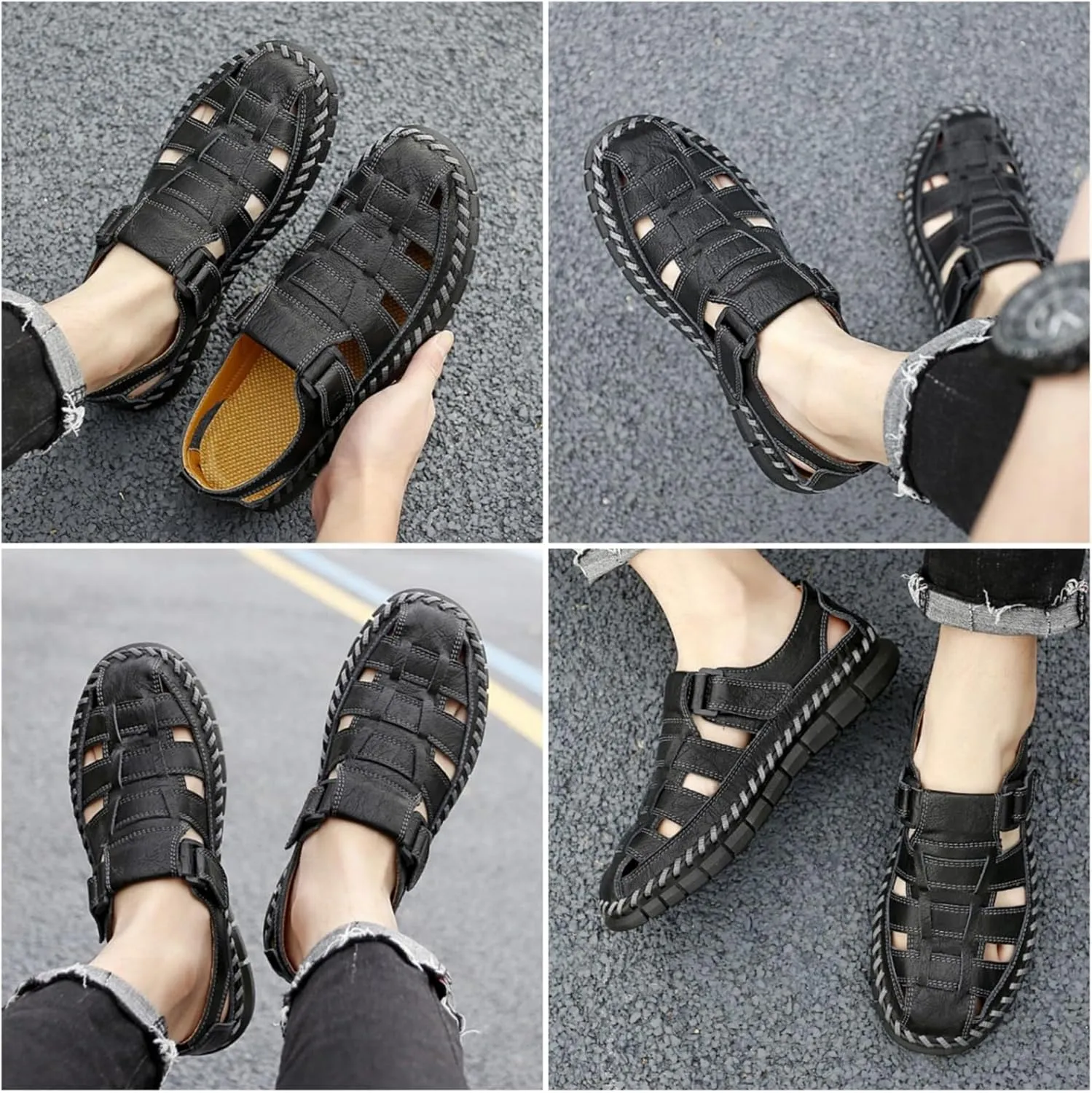Qiucdzi Men Sandals Closed Toe Hiking Sandals Waterproof Fisherman Walking Sandals for Summer Beach