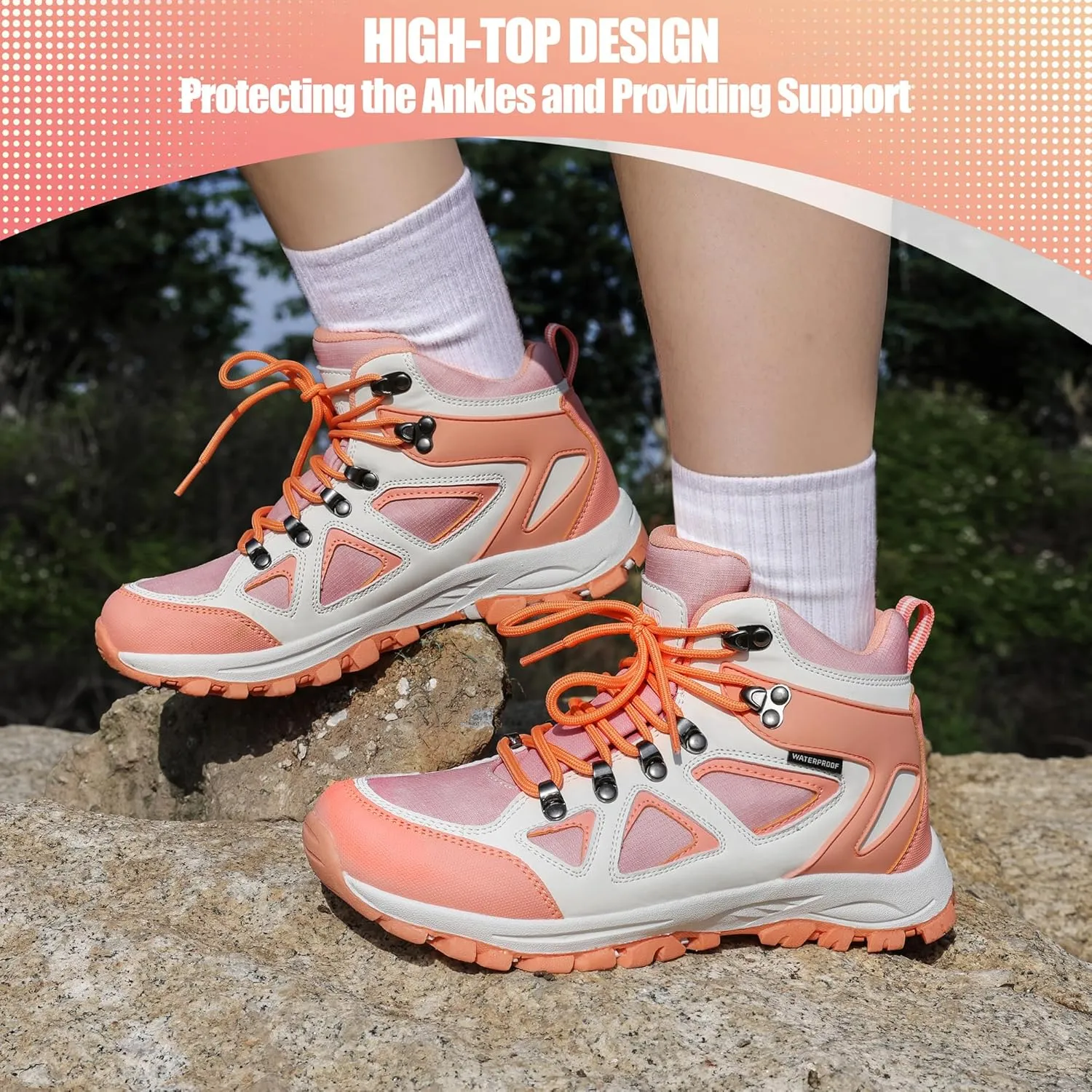 R CORD Kids Hiking Boots Girls Hiking Boots Waterproof Non-Slip for Outdoor Lace-Up Closure Durable TPR Traction Outsole Kids Hiking Shoes