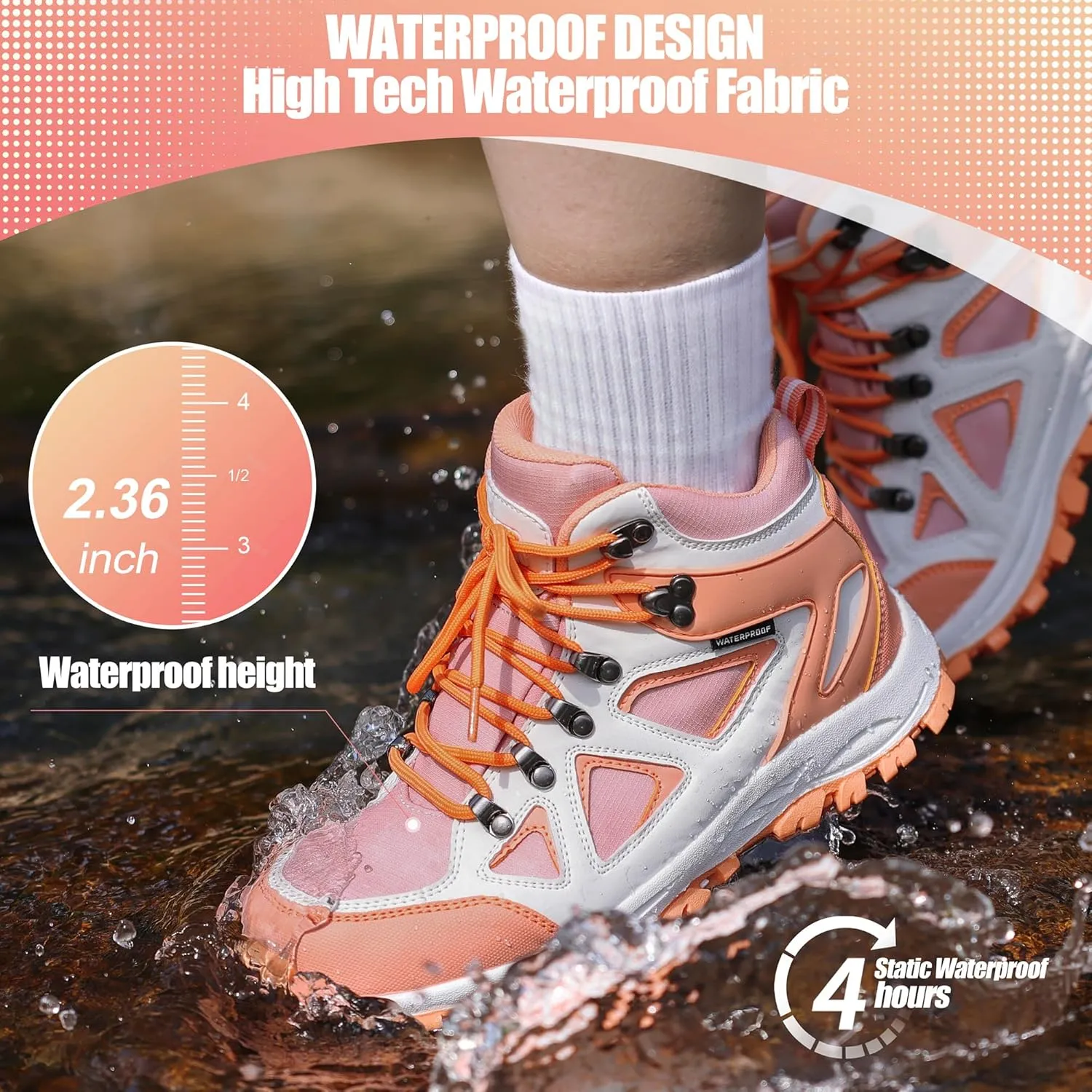 R CORD Kids Hiking Boots Girls Hiking Boots Waterproof Non-Slip for Outdoor Lace-Up Closure Durable TPR Traction Outsole Kids Hiking Shoes