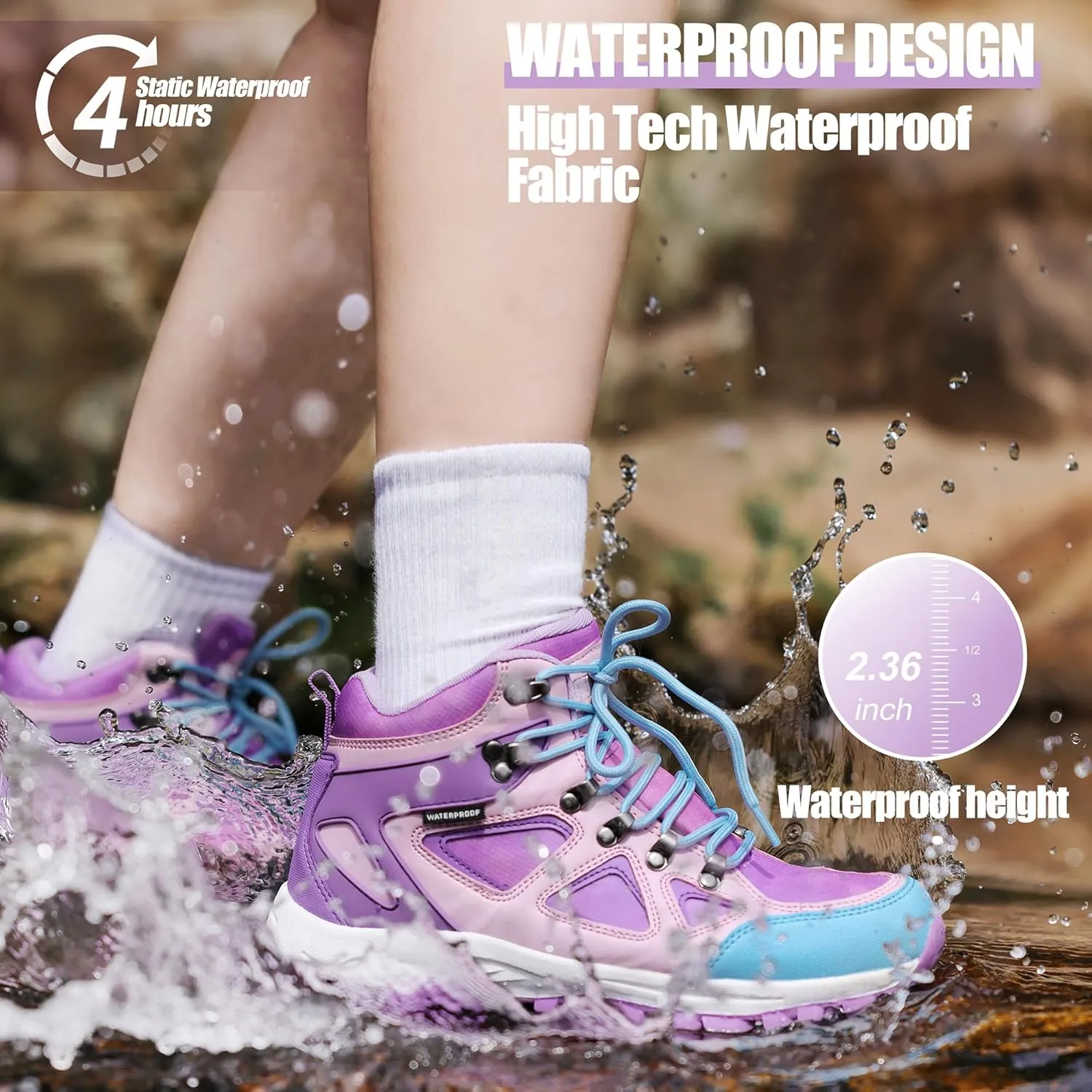 R CORD Kids Hiking Boots Waterproof Durable TPR Traction Outsole Anti-Skid Athletic Lace Up Hiking Shoes for Outdoor Adventure