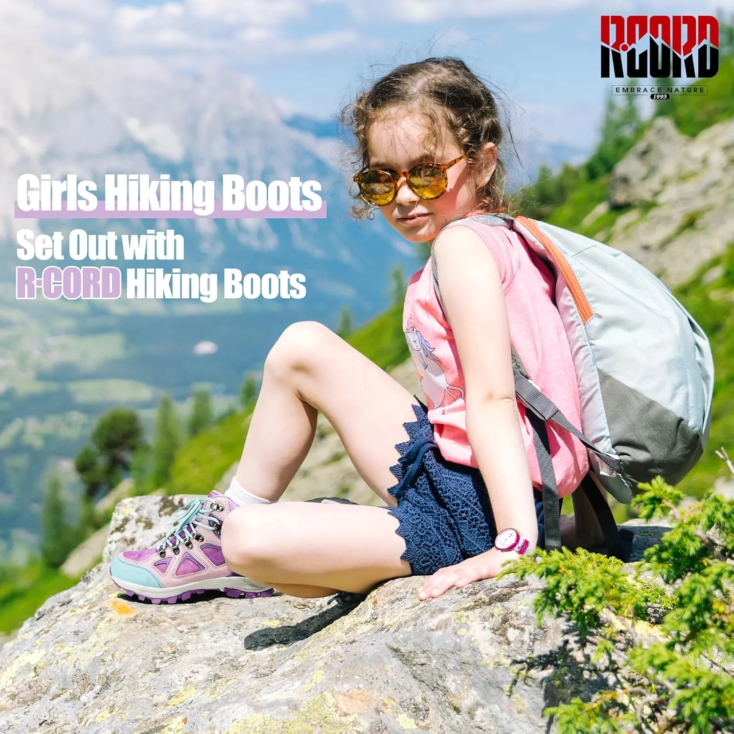 R CORD Kids Hiking Boots Waterproof Durable TPR Traction Outsole Anti-Skid Athletic Lace Up Hiking Shoes for Outdoor Adventure