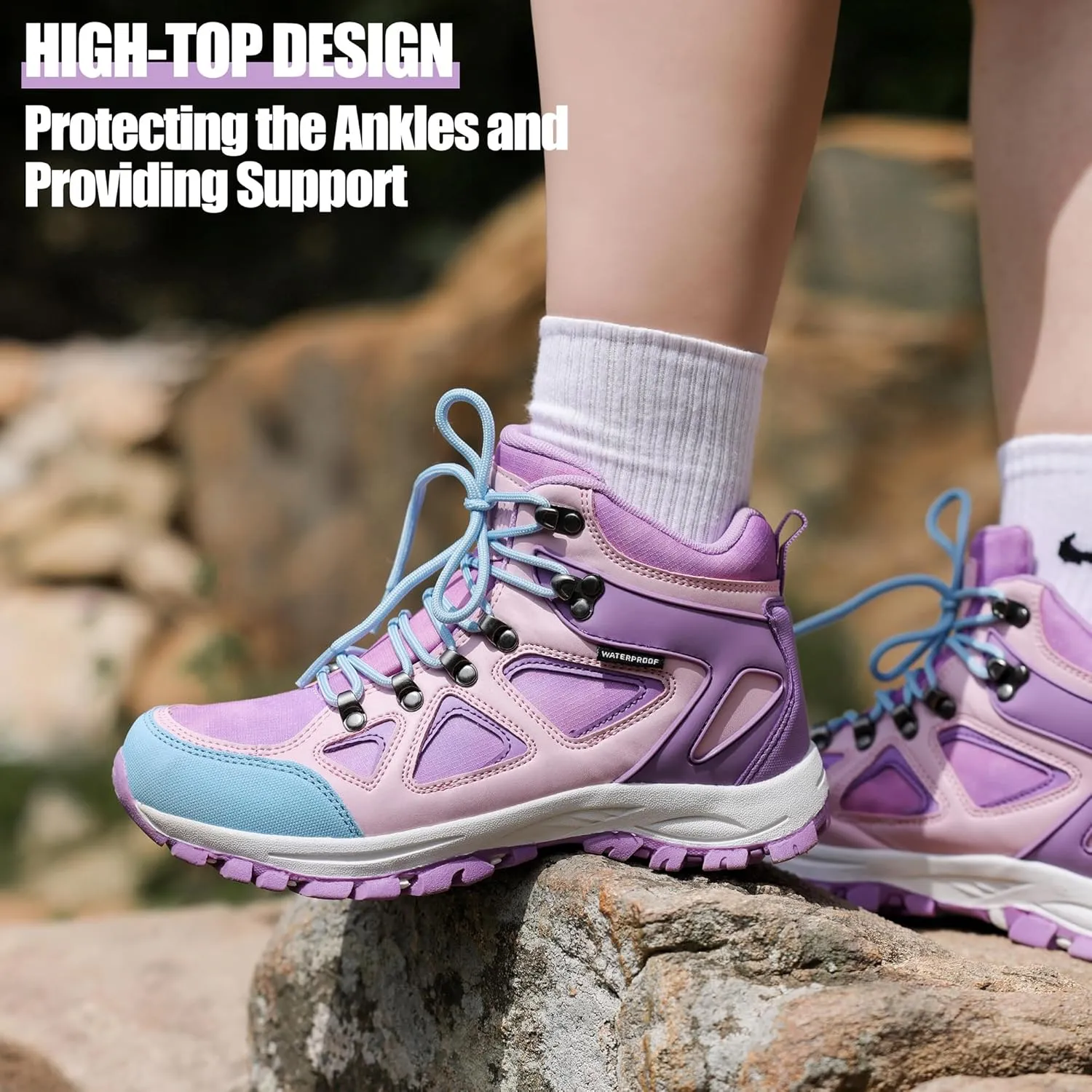 R CORD Kids Hiking Boots Waterproof Durable TPR Traction Outsole Anti-Skid Athletic Lace Up Hiking Shoes for Outdoor Adventure